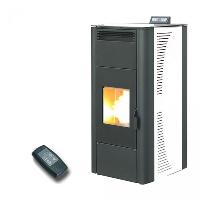 TERMOSTUFA A PELLET KING IDRO 24 KW BIANCA CON TELECOMANDO