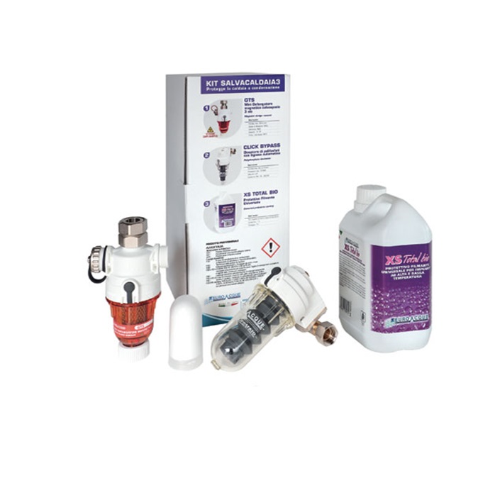 EUROACQUE KIT SALVACALDAIA 3 DEFANGATORE FILTRO MAGNETICO + DOSATORE POLIFOSFATI + FILMANTE UNIVERSALE
