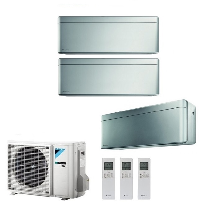 CLIMATIZZATORE CONDIZIONATORE DAIKIN BLUEVOLUTION TRIAL SPLIT INVERTER STYLISH SILVER R-32 WI-FI 7000+7000+15000 CON 3MXM52N - 7+7+15 - NEW TOTAL SILVER FTXA-BS
