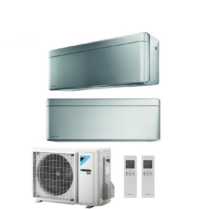 CLIMATIZZATORE CONDIZIONATORE DAIKIN BLUEVOLUTION DUAL SPLIT INVERTER STYLISH SILVER R-32 WI-FI 12000+18000 CON 2MXM50M9 - NEW TOTAL SILVER FTXA-BS 12+18