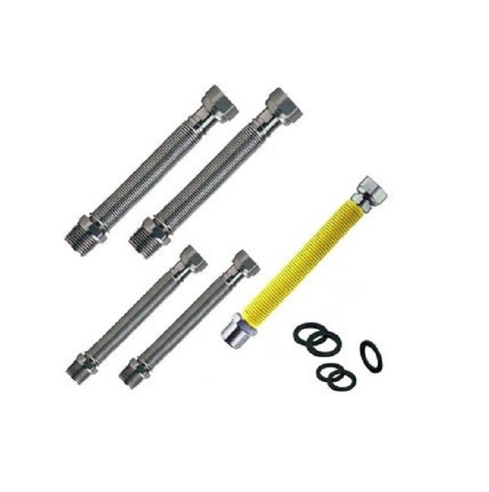 KIT 5 FLESSIBILI IN ACCIAIO CERTIFICATO ALLACCIAMENTO RACCORDI CONA PER CALDAIE
