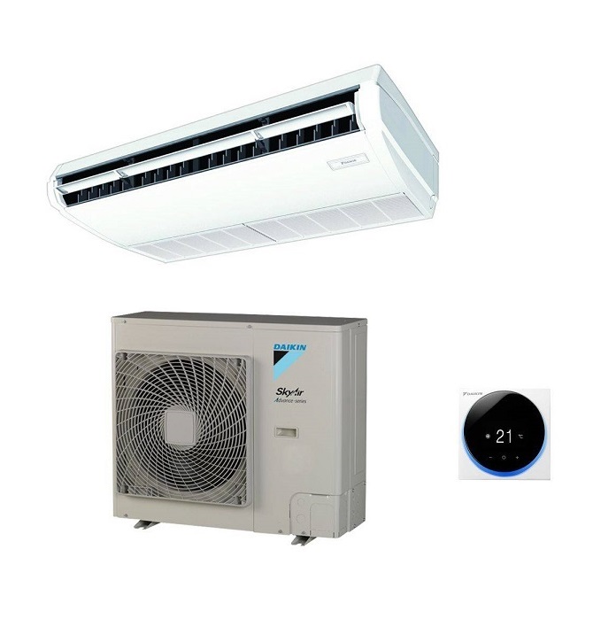 CLIMATIZZATORE CONDIZIONATORE DAIKIN SKY AIR ADVANCE PENSILE A SOFFITTO DC INVERTER 36000 BTU FHA100A TRIFASE R-32 WI-FI OPTIONAL CON COMANDO A FILO BIANCO