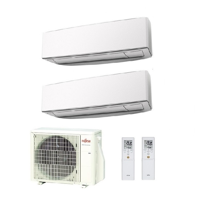 CLIMATIZZATORE CONDIZIONATORE FUJITSU DUAL SPLIT PARETE INVERTER SERIE KE WHITE 7000+12000 BTU con AOYG18KBTA2 7+12
