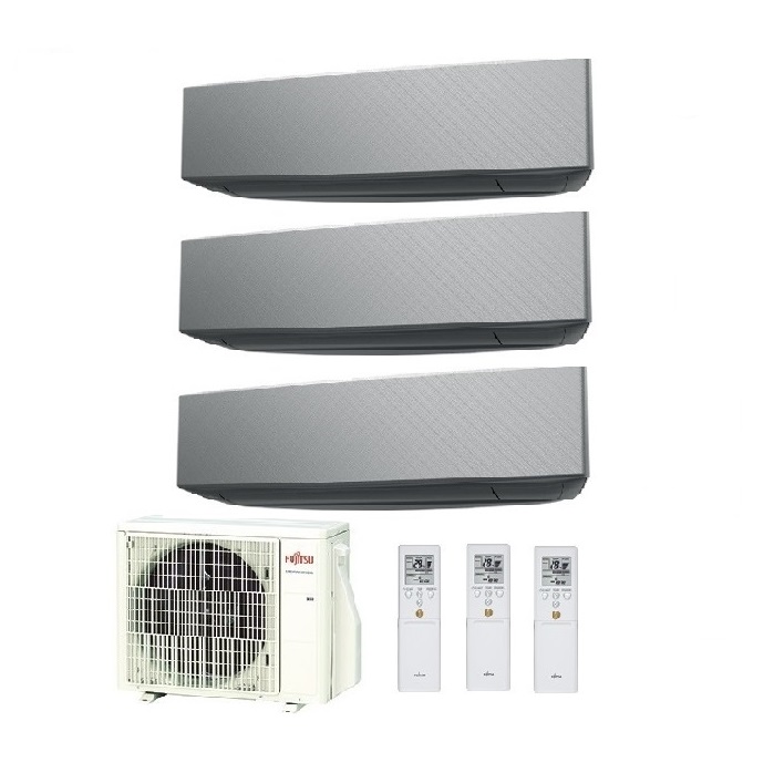 CLIMATIZZATORE CONDIZIONATORE FUJITSU TRIAL SPLIT PARETE INVERTER SERIE KE SILVER 7000+7000+7000 BTU R-32 con AOYG18KBTA3 7+7+7