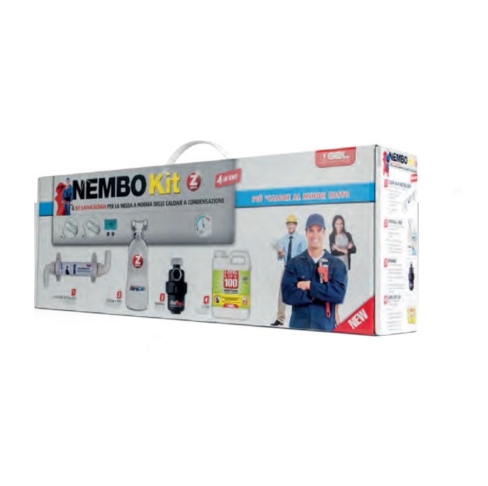 GEL NEMBO KIT Z SALVACALDAIA DEFANGATORE FILTRO MAGNETICO + DOSATORE POLIFOSFATI + NEUTRALIZZATORE CONDENSA+INIBITORE DI CORROSIONE PER IMPIANTI TERMICI