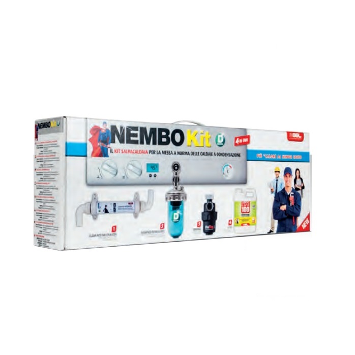 GEL NEMBO KIT D SALVACALDAIA DEFANGATORE FILTRO MAGNETICO + DOSATORE POLIFOSFATI + NEUTRALIZZATORE CONDENSA+INIBITORE DI CORROSIONE PER IMPIANTI TERMICI