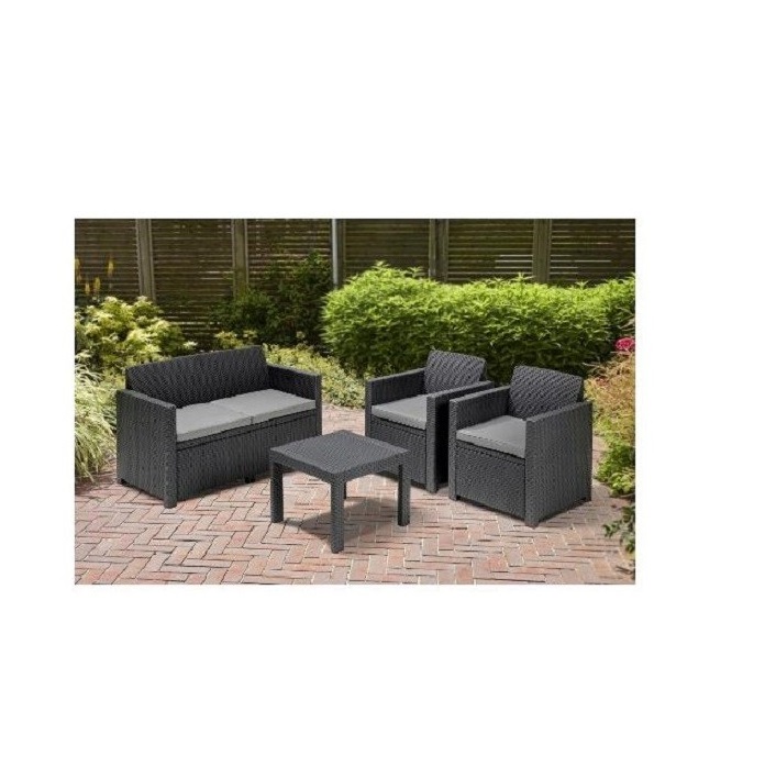 SALOTTO DA ESTERNO ALABAMA IN RESINA ANTIURTO COMPLETO DI CUSCINI COLORE GRAPHITE