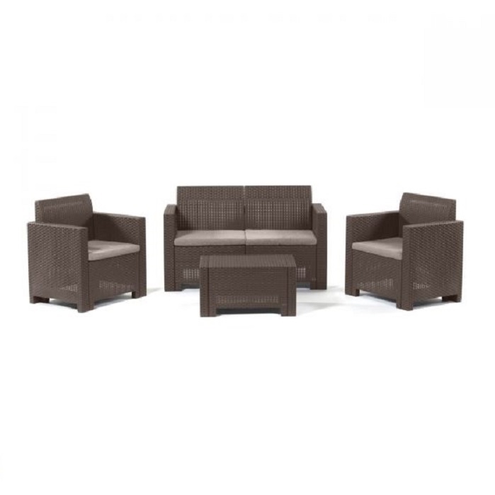 SALOTTO RESINA 4PZ. CON CUSCINO NEBRASKA 2 COLORE MARRONE COD. 99484