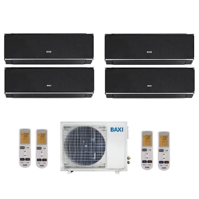 CLIMATIZZATORE CONDIZIONATORE BAXI INVERTER QUADRI SPLIT HALO NERO SPECCHIATO 9000+12000+12000+12000 CON LSGT100-4M R-329+12+12+12 - NEW