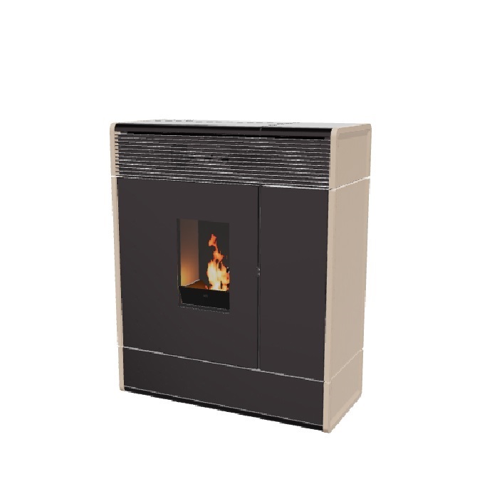 STUFA A PELLET IDRO SLIM MCZ AKI HYDROMATIC 24 M1 MAESTRO 24 KW CON FIANCHI IN CERAMICA COLORE SABBIA
