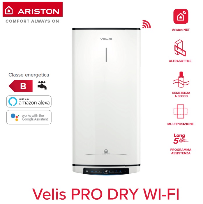 SCALDABAGNO SCALDACQUA ELETTRICO ARISTON AD ACCUMULO VELIS PRO DRY WI-FI 50 EU - NUOVO MODELLO 3100908