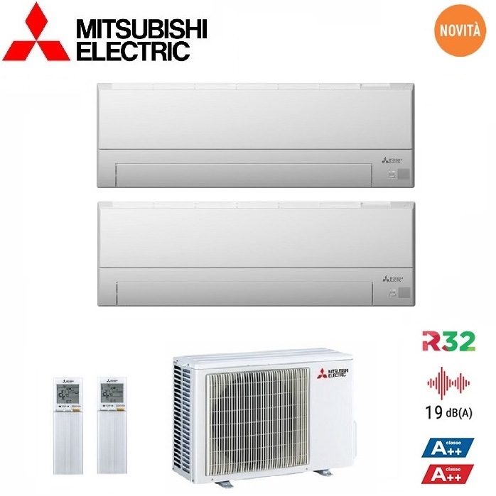 CLIMATIZZATORE CONDIZIONATORE MITSUBISHI ELECTRIC DUAL SPLIT INVERTER SERIE MSZ-BT 9000+12000 BTU CON MXZ-2F53VF WI-FI INTEGRATO R-32 9+12 A++