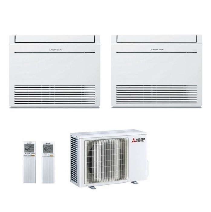 CLIMATIZZATORE CONDIZIONATORE MITSUBISHI ELECTRIC DUAL SPLIT INVERTER PAVIMENTO CONSOLE MSZ-KT 9000+12000 BTU CON MXZ-2F53VF WI-FI OPTIONAL R-32 9+12 A++